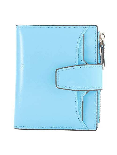 AINIMOER Women's RFID Blocking Leather Small Compact Bi-fold Zipper Pocket Wallet Card Case Purse with id Window