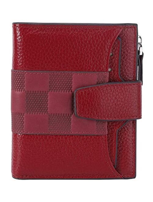 AINIMOER Women's RFID Blocking Leather Small Compact Bi-fold Zipper Pocket Wallet Card Case Purse with id Window