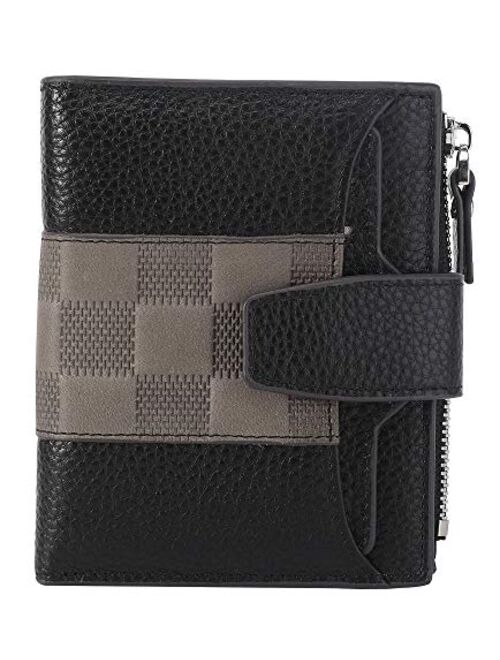 AINIMOER Women's RFID Blocking Leather Small Compact Bi-fold Zipper Pocket Wallet Card Case Purse with id Window