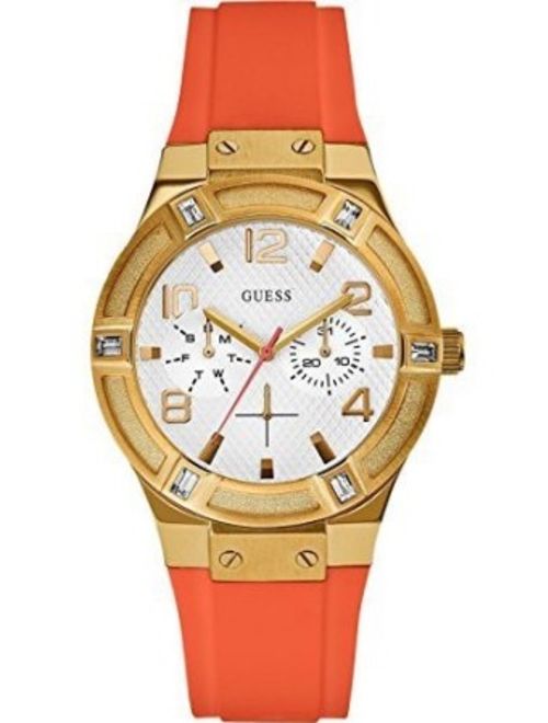 GUESS Women's W0564L2,Jet Setter Mult-ifunction,Gold Tone Case,Silicone Strap,50m WR