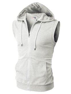 H2H Mens Casual Slim Fit Zip-up Hoodie Vest Lightweight Sleeveless Hooded