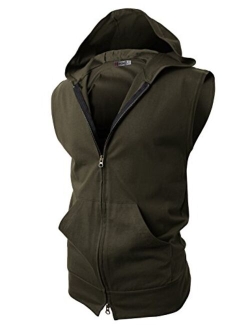 H2H Mens Casual Slim Fit Zip-up Hoodie Vest Lightweight Sleeveless Hooded