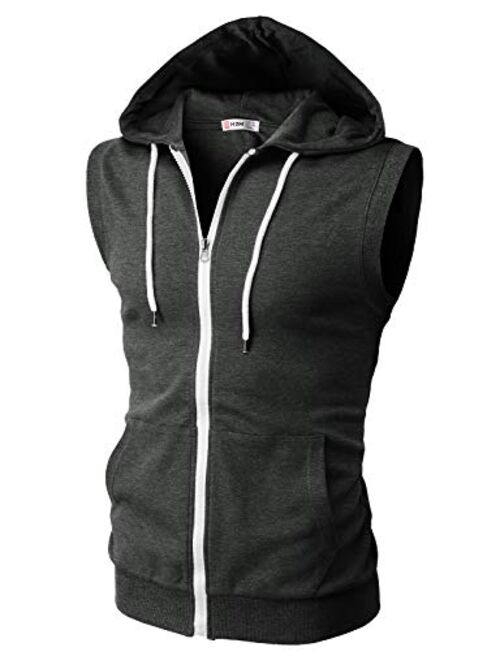 H2H Mens Casual Slim Fit Zip-up Hoodie Vest Lightweight Sleeveless Hooded