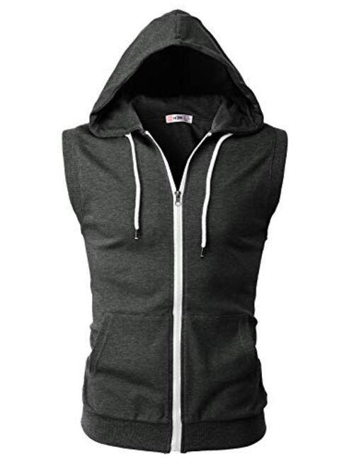 H2H Mens Casual Slim Fit Zip-up Hoodie Vest Lightweight Sleeveless Hooded