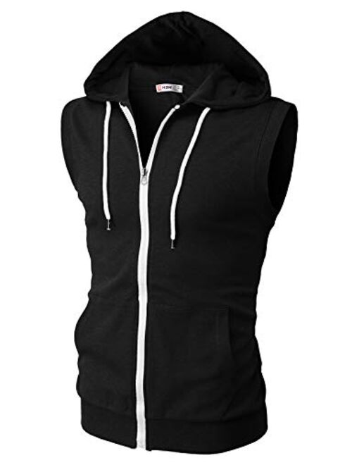 H2H Mens Casual Slim Fit Zip-up Hoodie Vest Lightweight Sleeveless Hooded