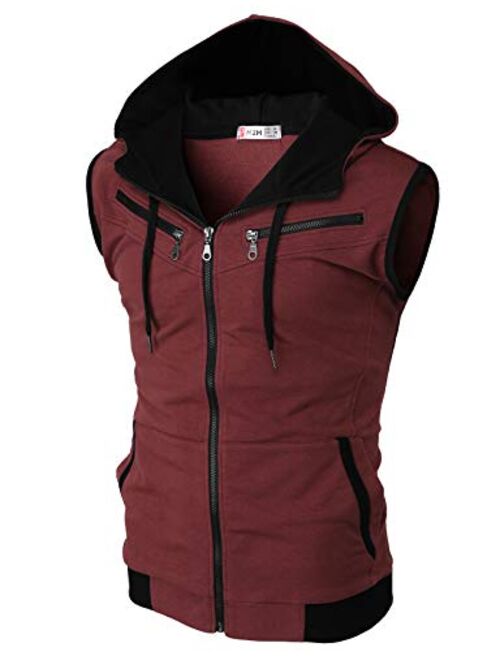 H2H Mens Casual Slim Fit Zip-up Hoodie Vest Lightweight Sleeveless Hooded