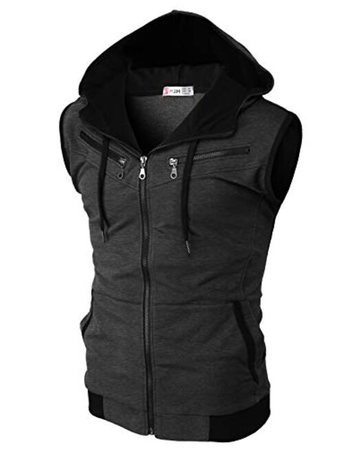 H2H Mens Casual Slim Fit Zip-up Hoodie Vest Lightweight Sleeveless Hooded