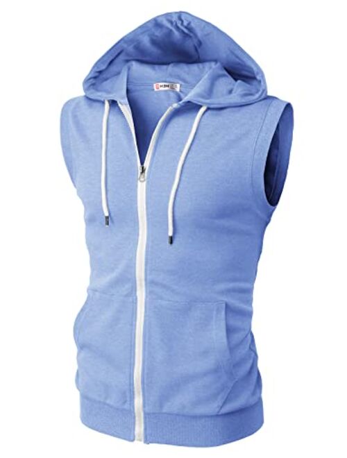 H2H Mens Casual Slim Fit Zip-up Hoodie Vest Lightweight Sleeveless Hooded