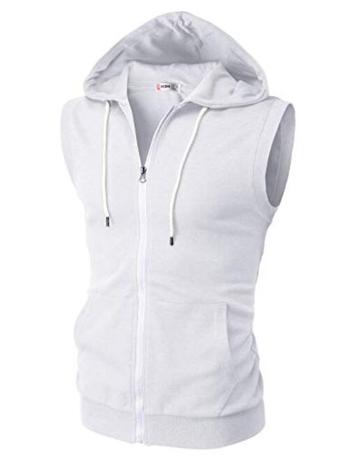 H2H Mens Casual Slim Fit Zip-up Hoodie Vest Lightweight Sleeveless Hooded