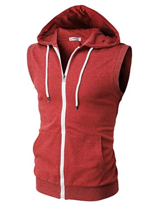 H2H Mens Casual Slim Fit Zip-up Hoodie Vest Lightweight Sleeveless Hooded