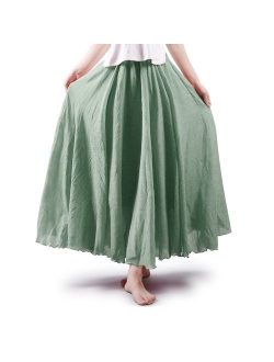 OCHENTA Women's Bohemian Elastic Waist Flowing Maxi Skirt