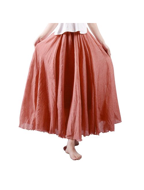 OCHENTA Women's Bohemian Elastic Waist Flowing Maxi Skirt