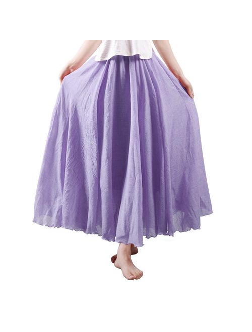 OCHENTA Women's Bohemian Elastic Waist Flowing Maxi Skirt