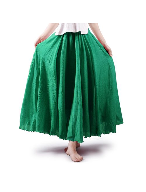 OCHENTA Women's Bohemian Elastic Waist Flowing Maxi Skirt