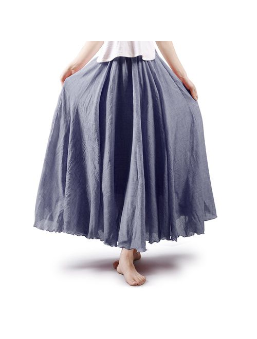 OCHENTA Women's Bohemian Elastic Waist Flowing Maxi Skirt