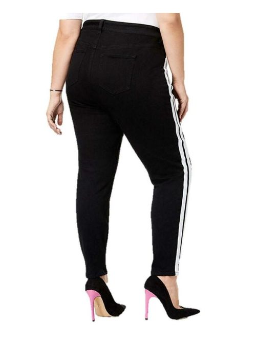 Celebrity Pink 8183 Plus Size 24W Black Skinny-Leg Jeans Racer-Stripe Ankle $64