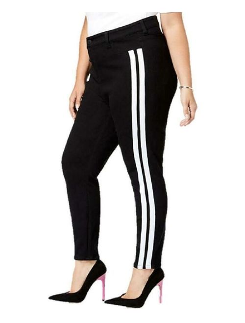 Celebrity Pink 8183 Plus Size 24W Black Skinny-Leg Jeans Racer-Stripe Ankle $64