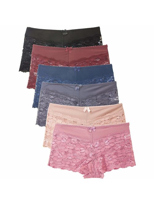 Barbra's 6 Pack of Women's Regular & Plus Size Lace Boyshort Panties