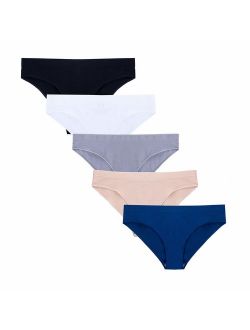 R RUXIA Women's Hipster Panties Seamless Low-Rise Cheekini Panty Soft Stretch Bikini Underwear (Multi Colors,Pack of 5)