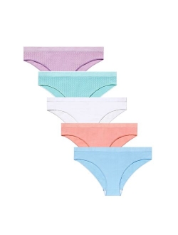 R RUXIA Women's Hipster Panties Seamless Low-Rise Cheekini Panty Soft Stretch Bikini Underwear (Multi Colors,Pack of 5)