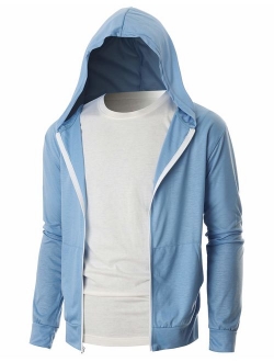 OHOO Mens Slim Fit Long Sleeve Lightweight Zip-up Hoodie with Kanga Pocket