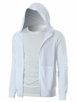 OHOO Mens Slim Fit Long Sleeve Lightweight Zip-up Hoodie with Kanga Pocket