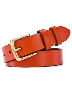 Women's Classic Gold Color Metal Buckle Handcrafted Genuine Leather Jean Belt (Sytle 3w019)