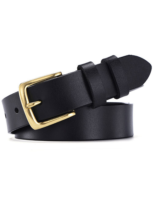 Women's Classic Gold Color Metal Buckle Handcrafted Genuine Leather Jean Belt (Sytle 3w019)