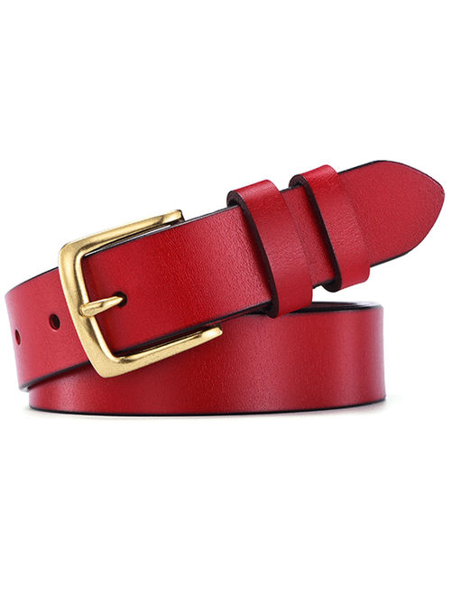 Women's Classic Gold Color Metal Buckle Handcrafted Genuine Leather Jean Belt (Sytle 3w019)