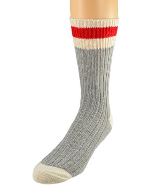 Sierra Socks 3 Pair Pack Wool Striped Boot Work Men's Socks M6400 (Sock Size 10-13, Shoe Size 9-13, Grey)