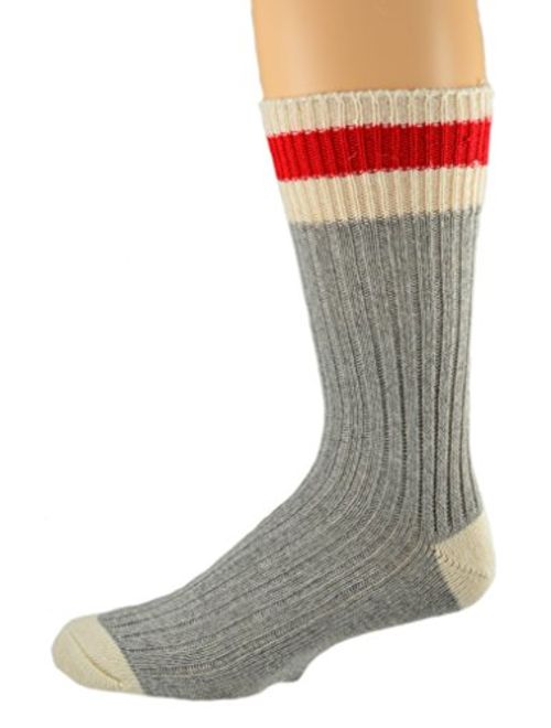 Sierra Socks 3 Pair Pack Wool Striped Boot Work Men's Socks M6400 (Sock Size 10-13, Shoe Size 9-13, Grey)