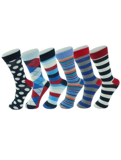 6 Pack Mens Cotton Dress Socks Mid Calf Argyle Pattern Solids Set