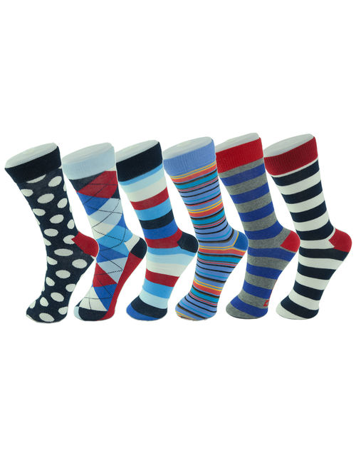 Alpine Swiss 6 Pack Mens Cotton Dress Socks Mid Calf Argyle Pattern Solids Set