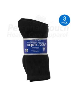 Diabetic Socks Men's & Women Crew Style Physicians Approved Socks, 3 Pairs, Size 10-13 (Black)