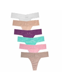 Jo & Bette (6 Pack Cotton Womens Thong Underwear Lace Trim Soft Sexy Lingerie Panties Set