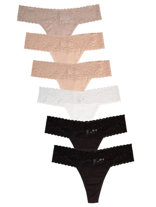 Jo & Bette (6 Pack Cotton Womens Thong Underwear Lace Trim Soft Sexy Lingerie Panties Set