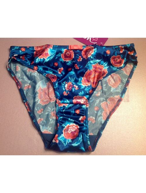 Women Panties,Bikinis"ILUSION"Size L.Floral Satin Soft Shiny W/Decoration Mexico