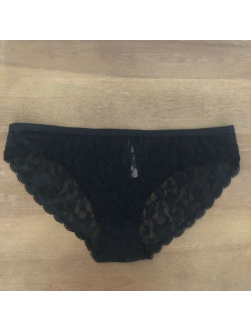 Victorias Secret XL Lace & Cotton Underwear Full Back Hip Hugger Panties Black