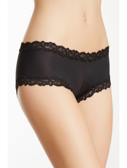 NWT NATORI 756037 Lace Trim Nylon Boyshorts, Black (001)