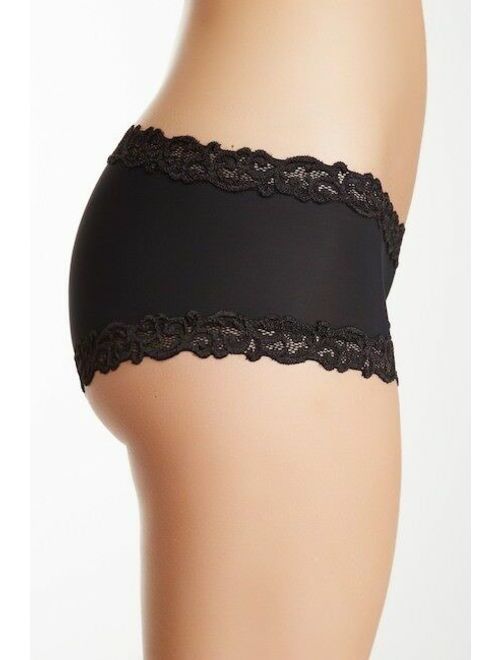 NWT NATORI 756037 Lace Trim Nylon Boyshorts, Black (001)