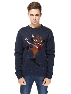 v28 Men's Christmas Reindeer Snowman Penguin Santa and Snowflakes Sweater