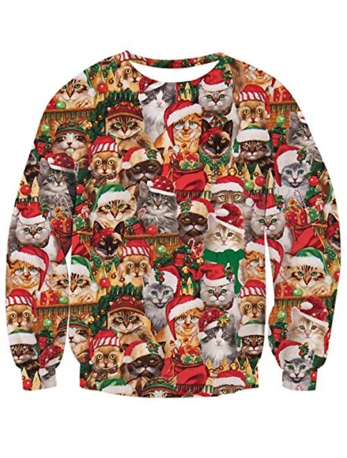 Uideazone Men Women Ugly Christmas Pullover Sweatshirts 3D Digital Printed Graphic Long Sleeve Shirts