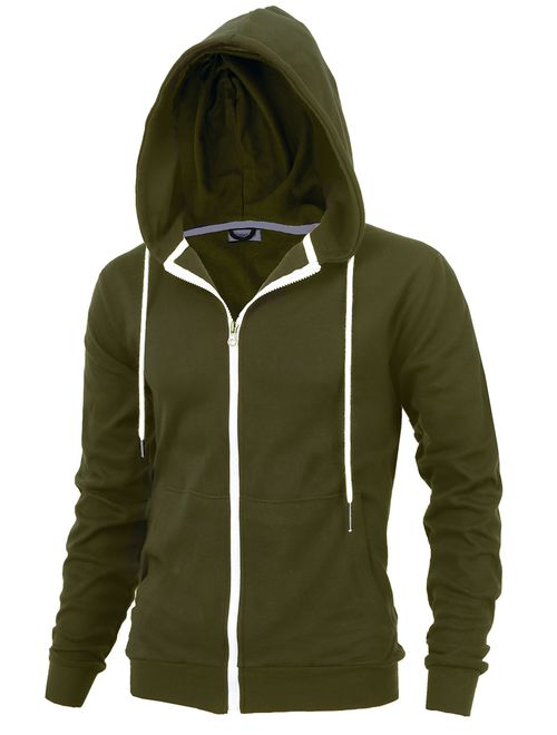 "DELIGHT" Men's Fashion Fit Full-zip HOODIE with Inner Cell Phone Pocket