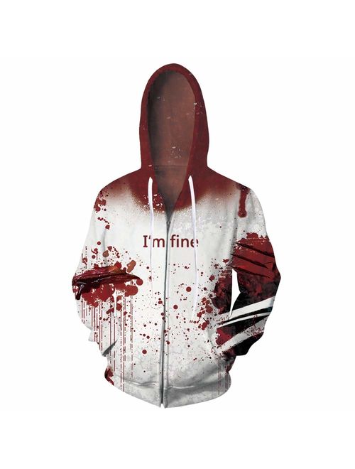 Uideazone Unisex 3D Graphic Printed All Over Print Zip Up Hoodie Casual Pullover Hooded Sweashirt Jacket Pockets