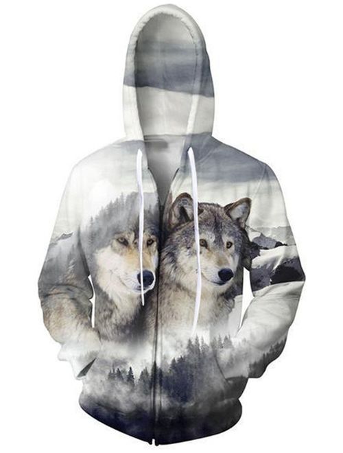 Uideazone Unisex 3D Graphic Printed All Over Print Zip Up Hoodie Casual Pullover Hooded Sweashirt Jacket Pockets