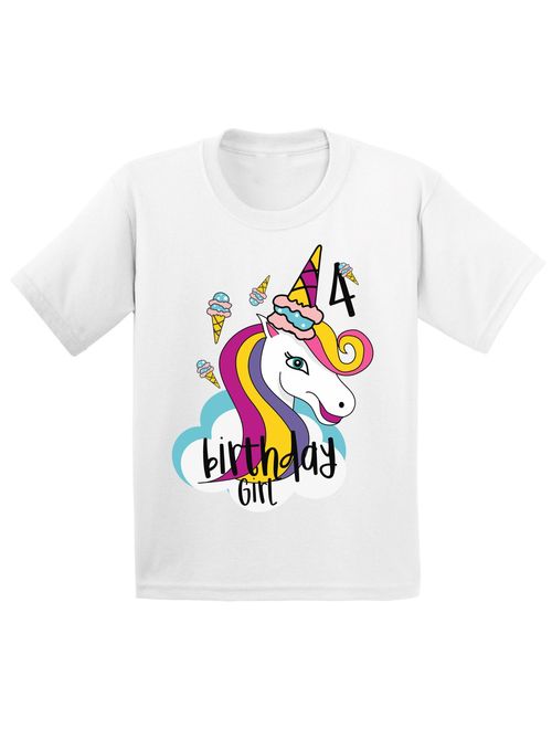 Awkward Styles Birthday Girl Toddler Shirt Unicorn Tshirt for Toddler Girls 4th Birthday Party Unicorn Icecream Party for Little Girls Unicorn 4th Birthday Tshirt Birthda