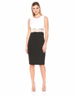 Women's Sleeveless Color Block Sheath with Metallic Trim Dress