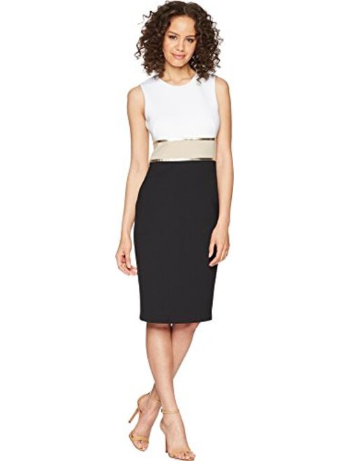 Calvin Klein Women's Sleeveless Color Block Sheath with Metallic Trim Dress