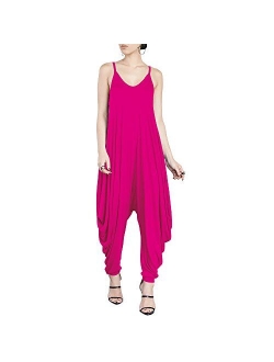 Dreamskull Women's Punk Spaghetti Strap Jumpsuit V Neckline Comfy Loose Harem One Piece Romper