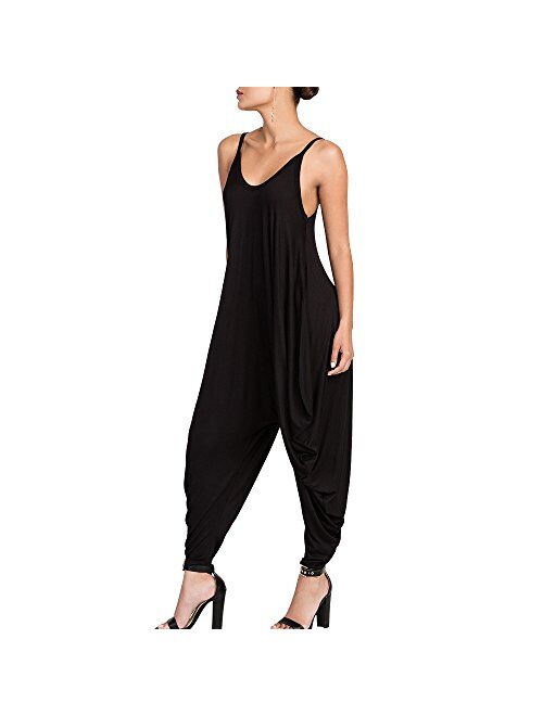 Dreamskull Women's Punk Spaghetti Strap Jumpsuit V Neckline Comfy Loose Harem One Piece Romper